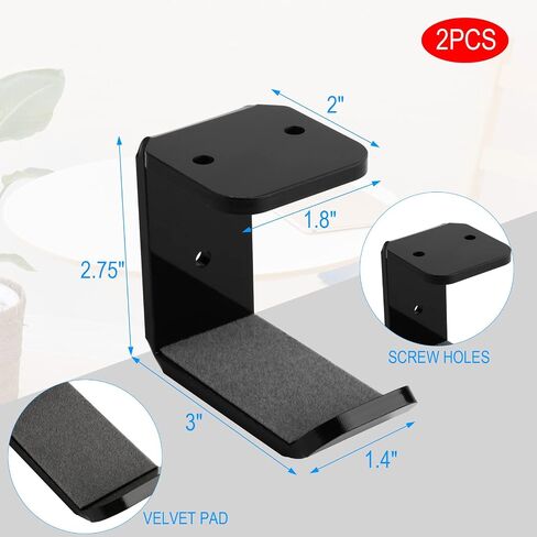 Cosmos 2 Pcs Headphone Hanger Mount Under-Desk Headset Hanger Hook Earphone Holder Wall Mount Hooks with Adhesive Tape & Screw Set Compatible with PC Gaming DJ Headset, Acrylic (Solid Black) in Saudi Arabia