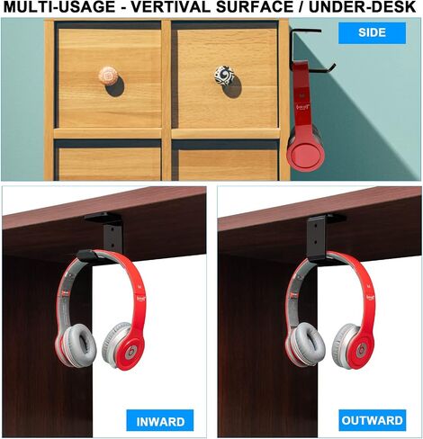 Cosmos 2 Pcs Headphone Hanger Mount Under-Desk Headset Hanger Hook Earphone Holder Wall Mount Hooks with Adhesive Tape & Screw Set Compatible with PC Gaming DJ Headset, Acrylic (Solid Black) in Saudi Arabia