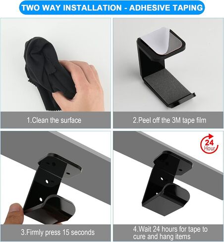 Cosmos 2 Pcs Headphone Hanger Mount Under-Desk Headset Hanger Hook Earphone Holder Wall Mount Hooks with Adhesive Tape & Screw Set Compatible with PC Gaming DJ Headset, Acrylic (Solid Black) in Saudi Arabia