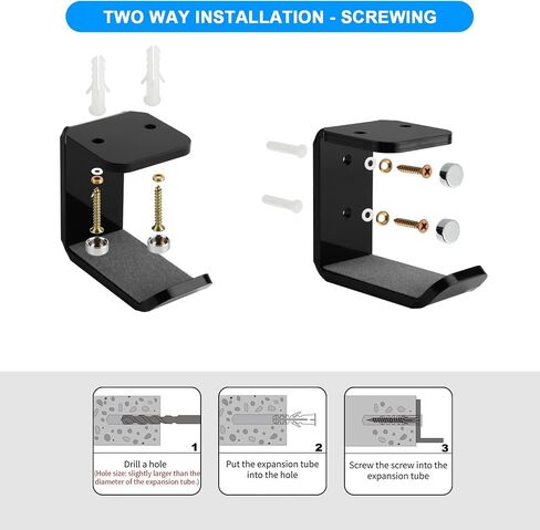 Cosmos 2 Pcs Headphone Hanger Mount Under-Desk Headset Hanger Hook Earphone Holder Wall Mount Hooks with Adhesive Tape & Screw Set Compatible with PC Gaming DJ Headset, Acrylic (Solid Black) in Saudi Arabia