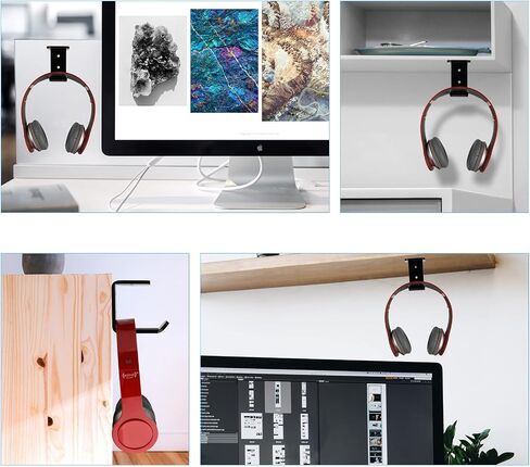 Cosmos 2 Pcs Headphone Hanger Mount Under-Desk Headset Hanger Hook Earphone Holder Wall Mount Hooks with Adhesive Tape & Screw Set Compatible with PC Gaming DJ Headset, Acrylic (Solid Black) in Saudi Arabia