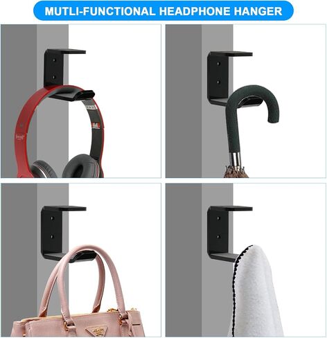 Cosmos 2 Pcs Headphone Hanger Mount Under-Desk Headset Hanger Hook Earphone Holder Wall Mount Hooks with Adhesive Tape & Screw Set Compatible with PC Gaming DJ Headset, Acrylic (Solid Black) in Saudi Arabia
