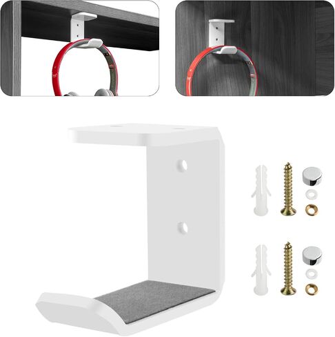 Cosmos 2 Pcs Headphone Hanger Mount Under-Desk Headset Hanger Hook Earphone Holder Wall Mount Hooks with Adhesive Tape & Screw Set Compatible with PC Gaming DJ Headset, Acrylic (Solid Black) in Saudi Arabia