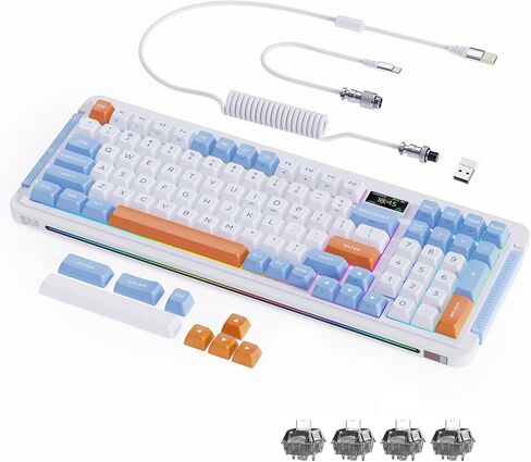 L98 Wireless Mechanical Keyboard, Hot-swappable Wired/Bluetooth 5.0/2.4G Wireless Keyboard with RGB Light for Windows & Mac, PBT Keycaps, TTC Titan Heart Switch, Navy White in Saudi Arabia