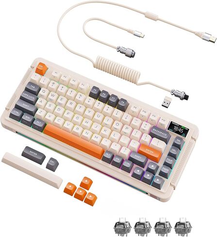 L98 Wireless Mechanical Keyboard, Hot-swappable Wired/Bluetooth 5.0/2.4G Wireless Keyboard with RGB Light for Windows & Mac, PBT Keycaps, TTC Titan Heart Switch, Navy White in Saudi Arabia