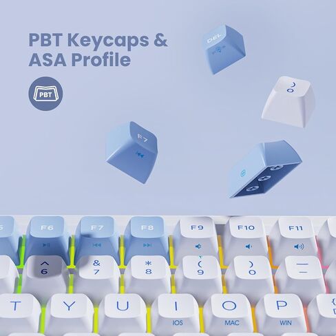 L98 Wireless Mechanical Keyboard, Hot-swappable Wired/Bluetooth 5.0/2.4G Wireless Keyboard with RGB Light for Windows & Mac, PBT Keycaps, TTC Titan Heart Switch, Navy White in Saudi Arabia