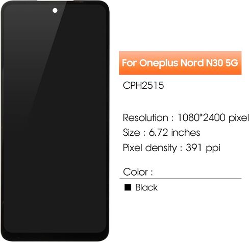 شاشة بديلة لشاشة Oneplus Nord N30 5G لشاشة LCD 1+ Nord N30 CPH2513، CPH2515 أجزاء إصلاح مجموعة التحويل الرقمي التي تعمل باللمس (أسود بدون إطار) in Kuwait