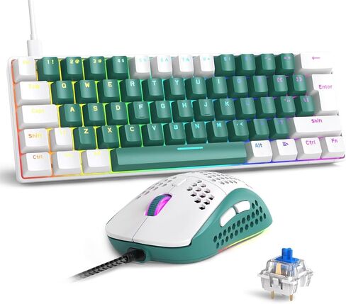 SELORSS ZIYOULANG T60 60% لوحة مفاتيح ميكانيكية مدمجة للألعاب RGB Chroma Type C لوحة مفاتيح صغيرة مريحة بتصميم المملكة المتحدة 12000DPI ماوس ألعاب على شكل قرص العسل للكمبيوتر/PS4/PS5/Xbox (مفتاح أزرق) in Saudi Arabia