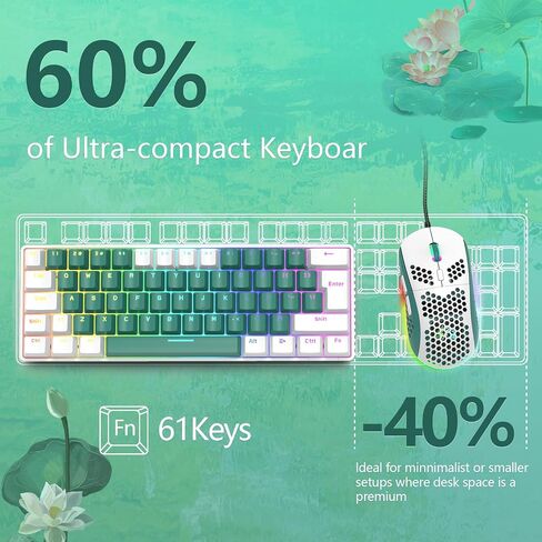 SELORSS ZIYOULANG T60 60% لوحة مفاتيح ميكانيكية مدمجة للألعاب RGB Chroma Type C لوحة مفاتيح صغيرة مريحة بتصميم المملكة المتحدة 12000DPI ماوس ألعاب على شكل قرص العسل للكمبيوتر/PS4/PS5/Xbox (مفتاح أزرق) in Saudi Arabia