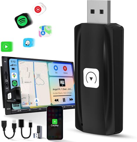 Wireless CarPlay Adapter for Apple iPhone iOS 12+ Converts Wired to Wireless Carplay Dongle for Wireless Car Play, Black in Kuwait