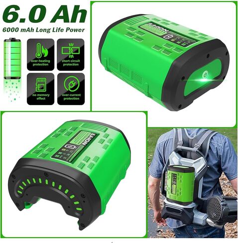 Upgraded 56V 6.0Ah Battery Replacement for EGO 56V Battery BA1400 BA2800T BA4200T BA4200 BA5600T 6.0Ah Lithium Ion Battery Compatible with EGO Cordless Tool Battery Pack (Black and Green) in Saudi Arabia