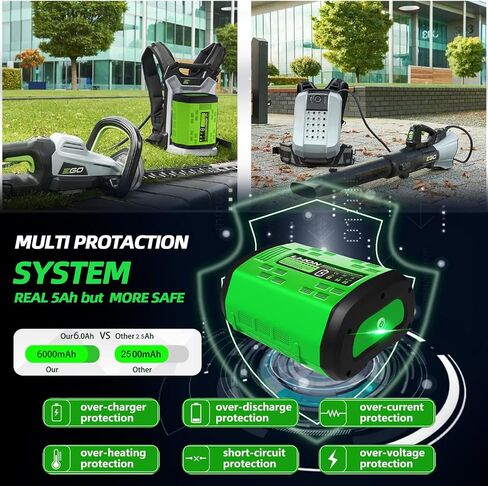Upgraded 56V 6.0Ah Battery Replacement for EGO 56V Battery BA1400 BA2800T BA4200T BA4200 BA5600T 6.0Ah Lithium Ion Battery Compatible with EGO Cordless Tool Battery Pack (Black and Green) in Saudi Arabia