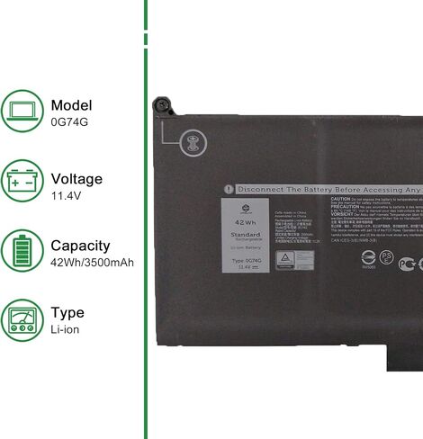 0G74G 02PFPW Laptop Battery Replacement for Dell Latitude 5300 5310 7300 7400 P97G P97G001 P97G002 P96G P96G002 P96G003 P99G P99G001 P100G P100G001 Series OG74G 2PFPW 11.4V 42Wh 3500mAh in Saudi Arabia