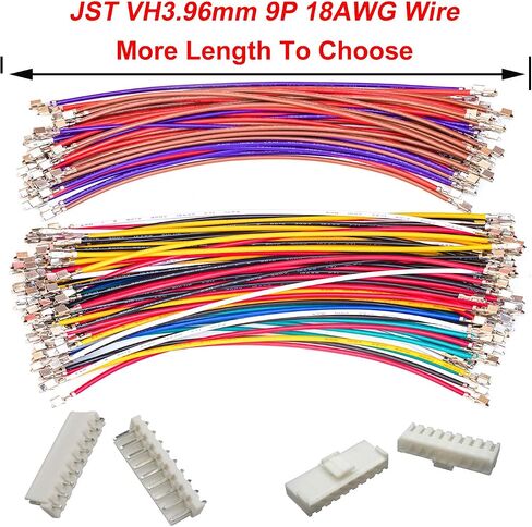 موصل JST VH3.96mm مع سلك مجعد مسبقًا 18AWG، JST VHR-9,2/3/4/5/6/7/8/9/10/12 دبوس موصل كابل محول JST بطول 10/20/50 سلك /80/100 سم (مجموعة واحدة مم 9Pin-100CM) in Saudi Arabia