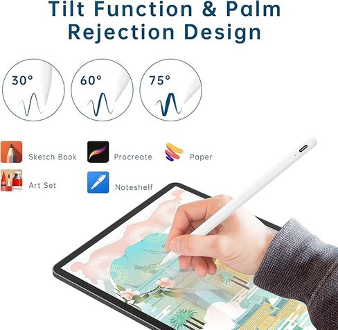 قلم شاشة لجهاز iPad مع خاصية رفض راحة اليد، قلم Apple لجهاز iPad 10/9th Gen، قلم iPad متوافق مع (2018-2023) iPad 11/12.9 بوصة، iPad 6/7/8th، iPad Air 3/4/5، iPad Mini 6th / الجيل الخامس in Saudi Arabia