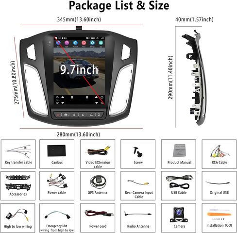 UNITOPSCI 2G+64G Android 13 Car Stereo for Ford Focus 2012-2018 with Wireless Apple CarPlay Android Auto 9.7 Inch Vertical Touchscreen GPS Navigation Bluetooth WiFi HiFi FM/RDS USB SWC+ Backup Camera in Saudi Arabia