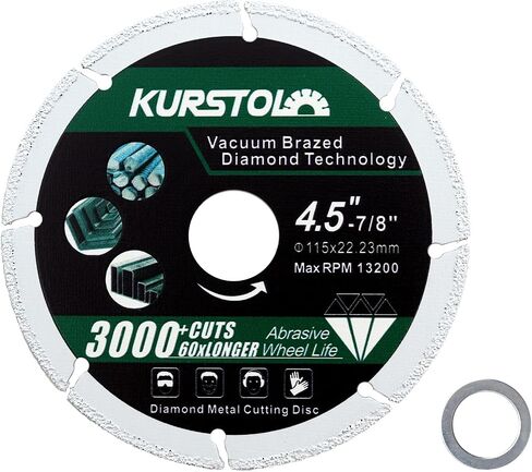 Diamond Metal Cutting Wheel - Diameter 4-1/2" (115mm) Vacuum Brazing Cut off Wheel with a Reducer Washer 7/8"-5/8" Diamond Blade for Rebar Angle Iron Sheet Metal Stainless Steel Cutting in Saudi Arabia