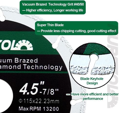 Diamond Metal Cutting Wheel - Diameter 4-1/2" (115mm) Vacuum Brazing Cut off Wheel with a Reducer Washer 7/8"-5/8" Diamond Blade for Rebar Angle Iron Sheet Metal Stainless Steel Cutting in Saudi Arabia