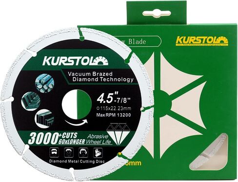 Diamond Metal Cutting Wheel - Diameter 4-1/2" (115mm) Vacuum Brazing Cut off Wheel with a Reducer Washer 7/8"-5/8" Diamond Blade for Rebar Angle Iron Sheet Metal Stainless Steel Cutting in Saudi Arabia