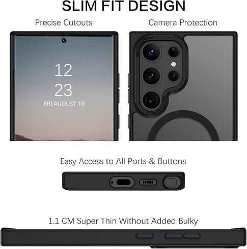BENTOBEN for Samsung S24 Ultra Case, S24 Ultra Magnetic Case [Compatible with MagSafe] Translucent Matte Slim Shockproof Women Men Protective Case Cover for Samsung Galaxy S24 Ultra 6.8",Black in Saudi Arabia