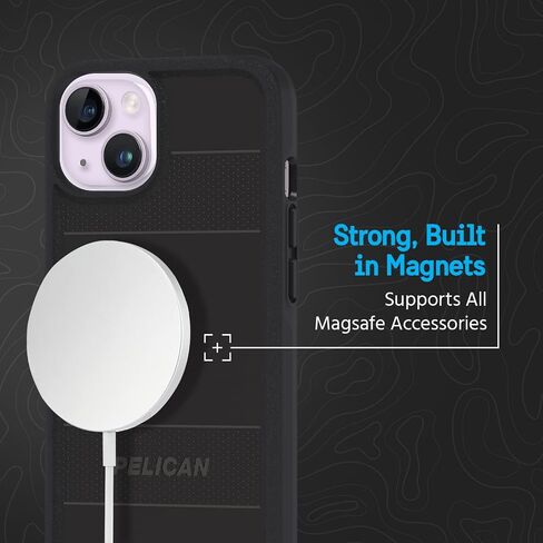 سلسلة حماية Pelican - حافظة iPhone 14/حافظة iPhone 13 مقاس 6.1 بوصة [متوافقة مع MagSafe] حافظة هاتف مغناطيسية [حماية من السقوط بطول 15 قدمًا] غطاء متين واقٍ لهاتف iPhone 14/13 - أسود in Saudi Arabia