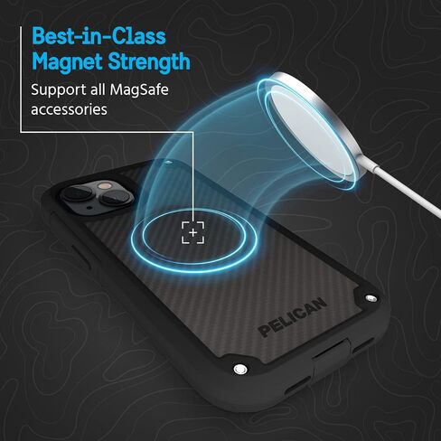 سلسلة حماية Pelican - حافظة iPhone 14/حافظة iPhone 13 مقاس 6.1 بوصة [متوافقة مع MagSafe] حافظة هاتف مغناطيسية [حماية من السقوط بطول 15 قدمًا] غطاء متين واقٍ لهاتف iPhone 14/13 - أسود in Saudi Arabia