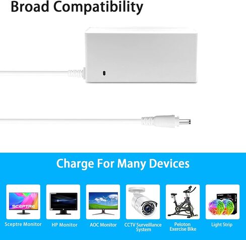 سلك طاقة شاشة TKDY أبيض، محول إمداد طاقة 12 فولت 5 أمبير مناسب لشاشة LCD صولجان DC12V سلسلة EC 32 بوصة 30 بوصة 27 بوصة 24 بوصة 22 بوصة 20 بوصة 19 بوصة 15 بوصة، شاشة AOC LCD 16 بوصة 20 بوصة 22 بوصة 23 بوصة 24 بوصة 27 بوصة ". in Kuwait