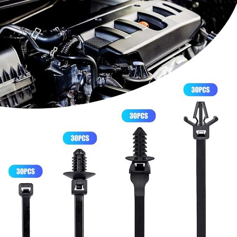 120 PCS Car Wiring Harness Organization Tape, Nylon Push-in cable Tie Body Fixed Bundled Wire Harness Tape, Modification Replacement Accessories, Compatible with Most Car Models (Black) in Saudi Arabia