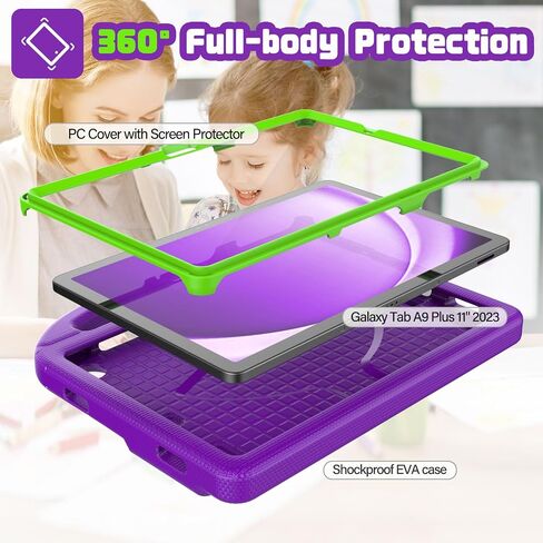 VICVOL Kids Case for Samsung Galaxy Tab A9 Plus 11 Inch 2023 (SM-X210/X216/X218), Galaxy A9+ Tablet Case with Built-in Screen Protector, Shockproof Handle Stand Case for Kids, Pink&Purple in Saudi Arabia