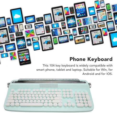 Typewriter Mechanical Gaming Keyboard, 104 Keys BT5.0 Retro Tablet Keyboard with Large Slot, for Smart Phone Laptop (Mint Green) in Saudi Arabia