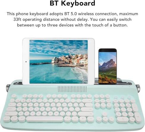 Typewriter Mechanical Gaming Keyboard, 104 Keys BT5.0 Retro Tablet Keyboard with Large Slot, for Smart Phone Laptop (Mint Green) in Saudi Arabia