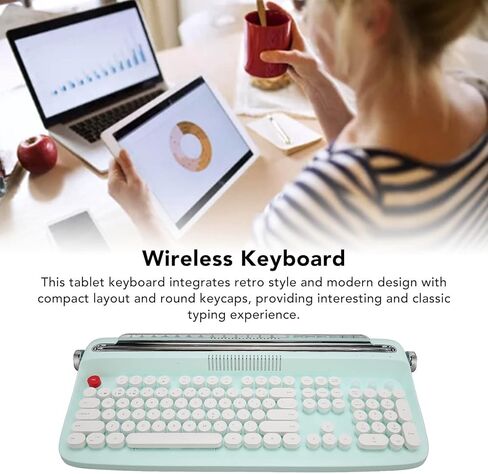 Typewriter Mechanical Gaming Keyboard, 104 Keys BT5.0 Retro Tablet Keyboard with Large Slot, for Smart Phone Laptop (Mint Green) in Saudi Arabia