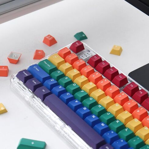 129 Keys PBT Dye Sub Rainbow Keycaps Cherry Profile Fit for 60% 65% 95% Cherry Mx Switches Mechanical Keyboard in Saudi Arabia