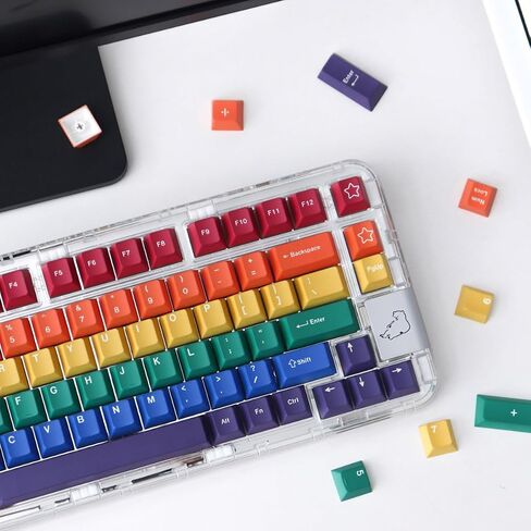 129 Keys PBT Dye Sub Rainbow Keycaps Cherry Profile Fit for 60% 65% 95% Cherry Mx Switches Mechanical Keyboard in Saudi Arabia