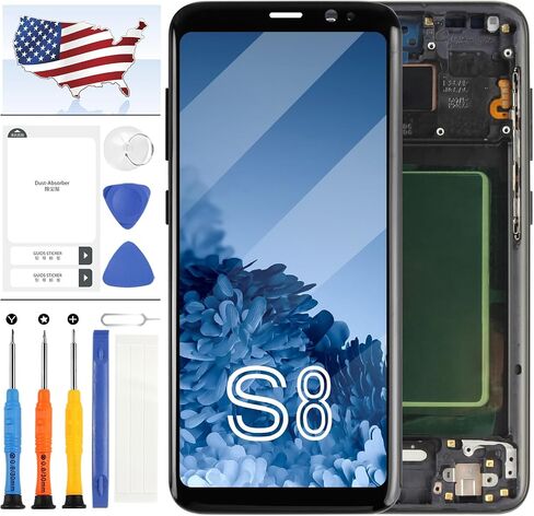 شاشة OLED بديلة لهاتف Samsung Galaxy S8 LCD لشاشة G950FD G950W G950S G950K G950L G9500 مجموعة محول رقمي لشاشة تعمل باللمس مع أجزاء إصلاح + واقي شاشة (أسود مع إطار) in Saudi Arabia