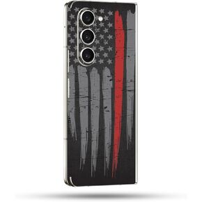 MightySkins Skin Compatible with Samsung Galaxy Z Fold 5 Full Wrap - Thin Red Line | Protective, Durable, and Unique Vinyl Decal wrap Cover | Easy to Apply & Change Styles | Made in The USA
