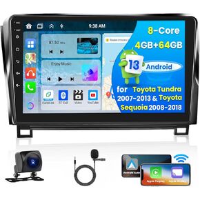 10.1 Inch Android 13 Car Stereo for Toyota Tundra 2007-2013 & Toyota Sequoia 2008-2018, 8 Core+4GRAM + 64GROM, 1280x720 Touchscreen, Wireless Carplay Android Auto GPS DSP 32EQ