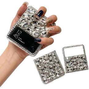 Shinyzone Bling Case for Samsung Galaxy Z Flip 3 5G 2021, 3D White Rhinestone with Full Diamond Shiny Crystal Case Cover for Samsung Z Flip 3 Glitter for Women Girls