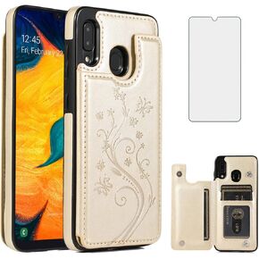 Phone Case for Samsung Galaxy A20 A30 with Tempered Glass Screen Protector Card Holder Wallet Cover Stand Flip Leather Cell Accessories Glaxay M10s A 20 30 Gaxaly 20A SM A205G Cases Women Girls Green