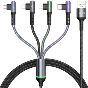 wiredge Multi Charging Cable 2Pack 4FT 4 in 1 Right Angle Nylon Braided Multi USB Charger Cable Multiple Fast Charging Cord Adapter Type C Micro USB Port Connectors for Cell Phones Tablets and More