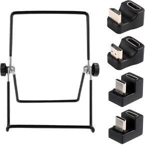Foldable Portable Monitor Stand with 2pcs 180 Degree Adapters 2pcs 90 Degree USB C U Shape Adapters for Mini HDMI Travel Screen/Tablet Holder/Mount 5-in-1 Accessories Kit