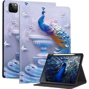 for iPad Pro 12.9 3rd/4th Generation Case 2020/2018 with Pencil Hodler, Magnetic Clasp, Auto Sleep/Wake Cover, Blue Butterfly