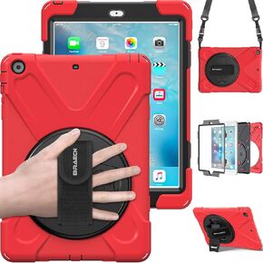 BRAECN iPad Air Shockproof Case [Heavy Duty] Full-body Rugged Protective Case with 360 Degree Swivel KickStand/Hand Strap/Shoulder Strap for Apple iPad Air 1st generation 9.7 inch Case (Black)