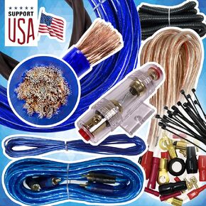 USA 4 Gauge Cable 2500W Complete Car Amplifier Installation Power Amp Wiring Kit 4 Ga Blue for Car Stereo