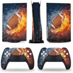 Football Ball in Fire and Water 5 Skin Console and Controller Accessories Cover Skins Anime Vinyl Cover Sticker Full Set for 5 Disc Edition