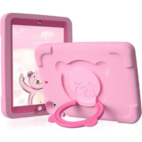 PZOZ iPad Kids Case Compatible for iPad 9th 2021 /8th 2020 /7th 2019 Generation 10.2 in, EVA Shockproof Rotate Handle Folding Stand Heavy Duty Protective Cute Cover for Boys Girls (Pink)