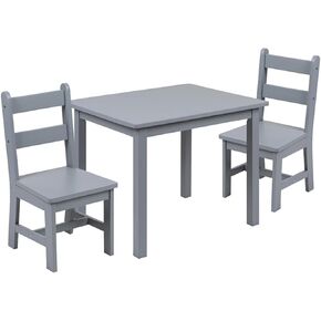 Flash Furniture Kyndl Kids Solid Hardwood Table and Chair Set for Playroom, Bedroom, Kitchen - 3 Piece Set - Gray
