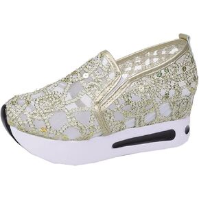Women's Floral Embroidery Breathable Mesh Sneakers Summer Platform Shoes Hidden Wedge High Top Walking Sneakers