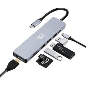 Adesso AUH-4025 USB C Docking Station Multiport Adapter Type C Hub Supports USB C to x1 4K HDMI, 3X USB-A 3.2, 1x PD, 1x Micro SD, 1x SD Card Reader
