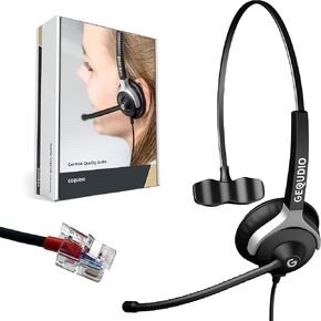 Wired Headset Compatible with Avaya Grandstream LG Lucent Mitel NEC Nortel Plantronics Poly ShoreTel Snom Yealink Phone - Including RJ Cable - Lightweight (Mono)